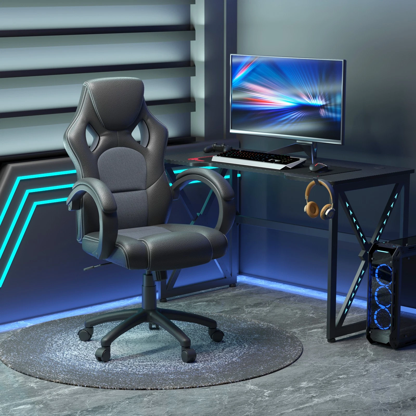 HOMCOM Racing Gaming Chair (Grey) — Office/Computer Desk Gamer Chair
