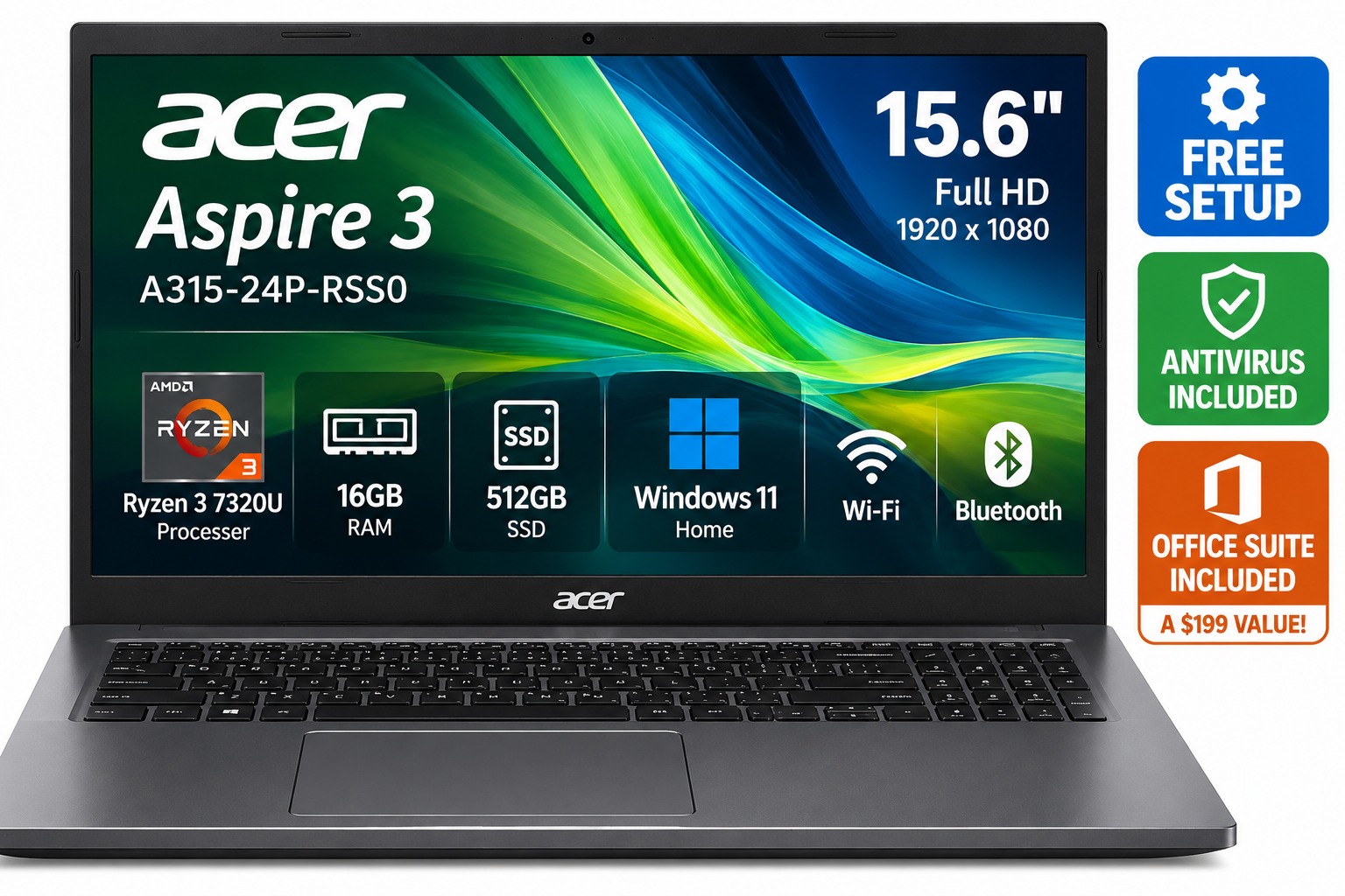 ACER ASPIRE| AMD RYZEN 3-7320 | 16 GB RAM |512 SSD| 15.6" Screen